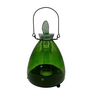 Green Handblown Glass Vintage Bug Catcher Candle Holder Lantern Wire Handle